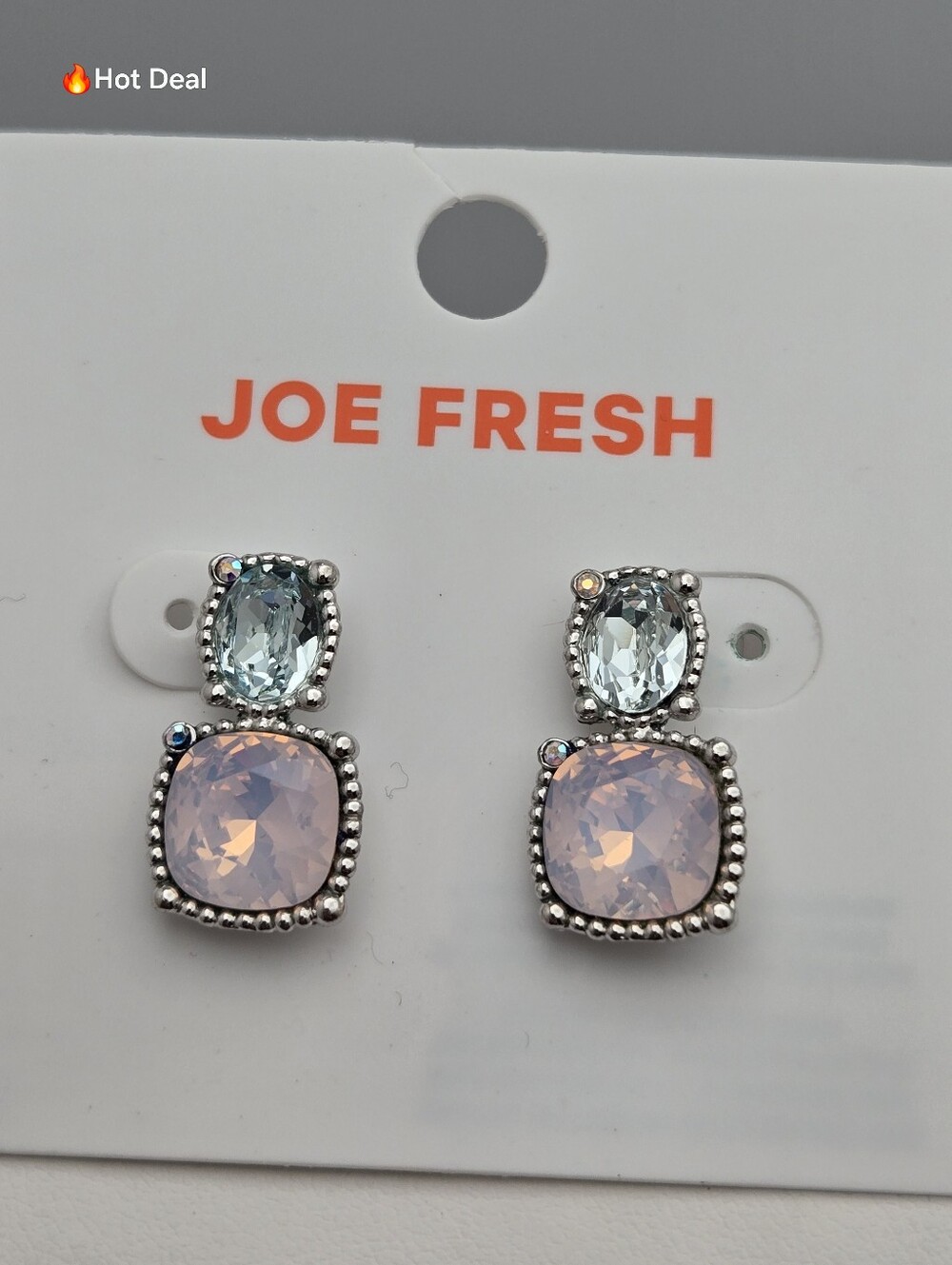 ✨2/$10✨ Joe Fresh Light Blue Pink Iridescent Drop Earrings Silver Tone 7/8" NWT